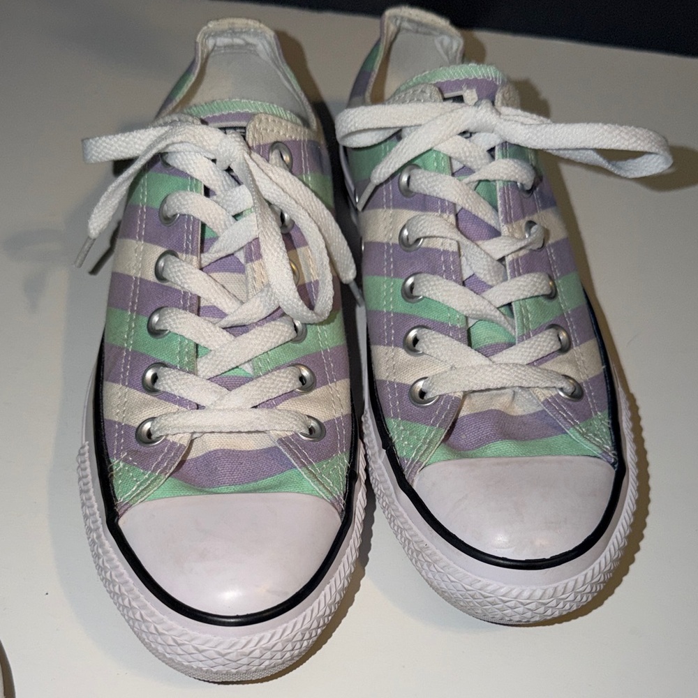 Striped Unisex Converse Sneakers - Green, Purple, White 6M/8W